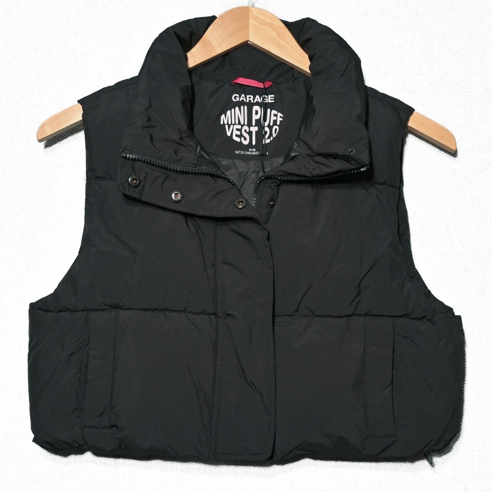 Garage Mini Puff Vest Women's Small Black Sleeveless Cropped Puffer Jacket